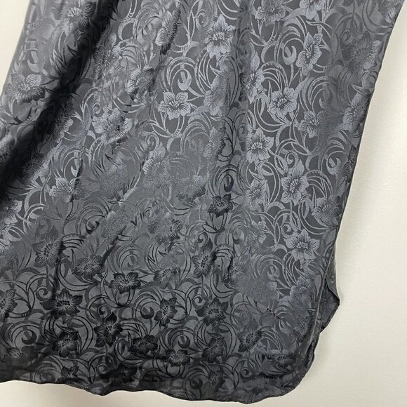 Amelias Vintage Black Satin Floral Chemise Slip Size Medium Made in USA - Picture 4 of 6
